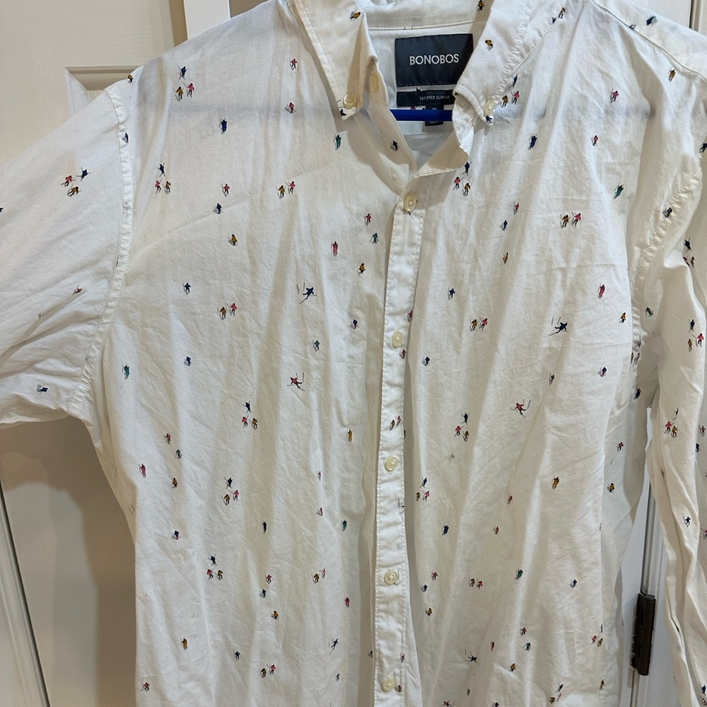 White Skiing Print Bonobos Button Down